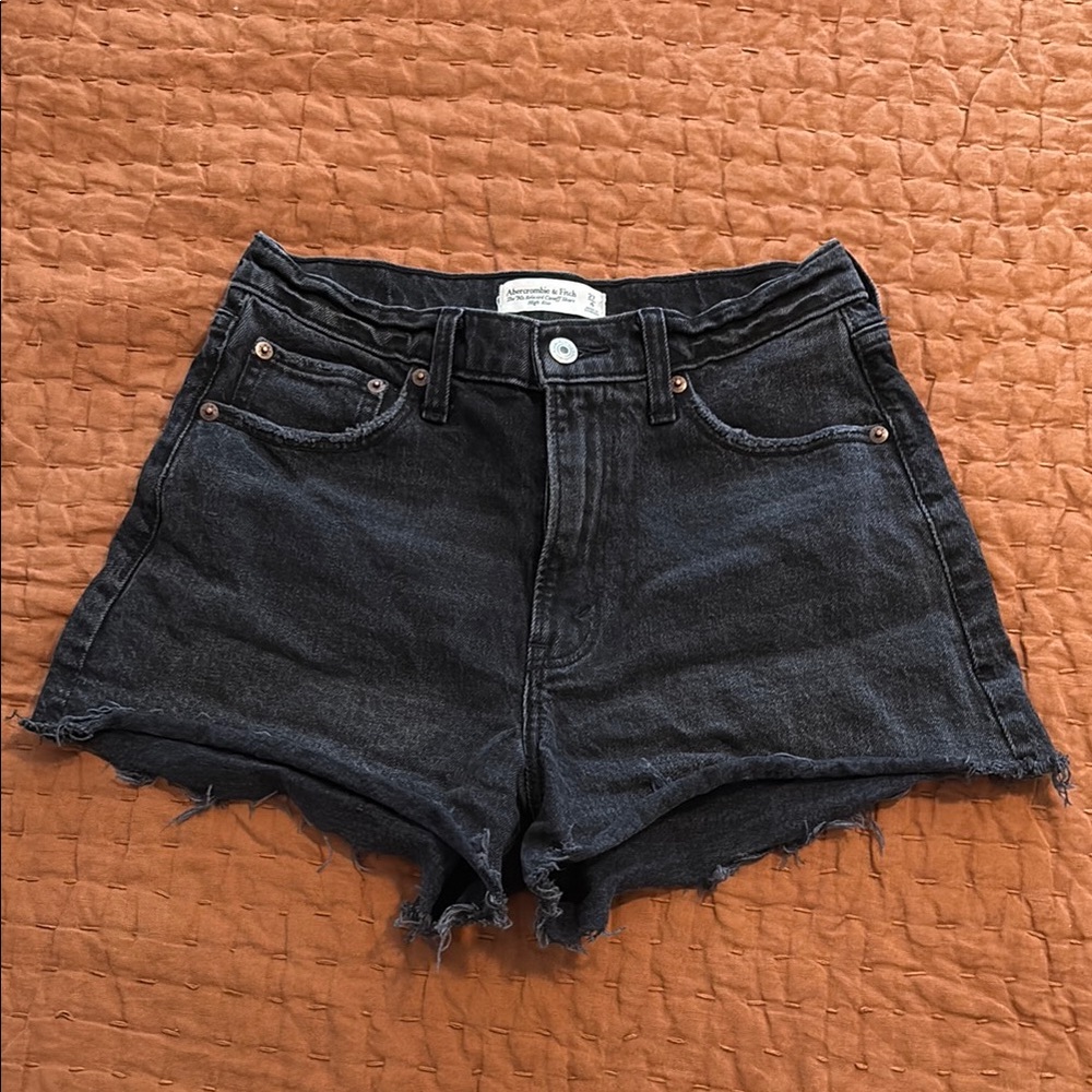Abercrombie & Fitch Black Jean Shorts High-Waisted Distressed